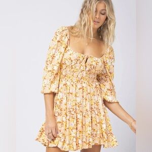 L*Space Cassidy Dress Women's SMALL What in Carnation Yellow Ruffle Country NWT